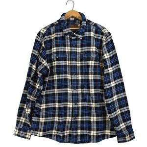 ORVIS Mens XL Flannel Shacket Long Sleeve Plaid Shirt Jacket Blue White Cotton